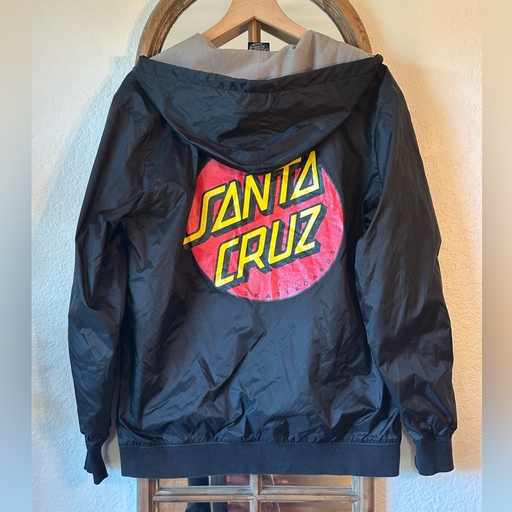 Santa Cruz Skateboards Black Windbreaker Hoodie Jacket Small Zip Up Streetwear